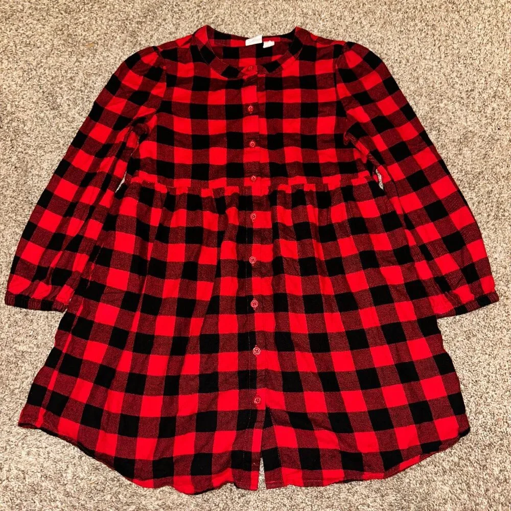 GAP KIDS red and black buffalo check button front DRESS size S 6/7